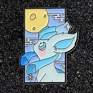 Pokemon Glaceon Dreamy Portrait Enamel Pin Winter Moon Ice Type Cool Blue Design